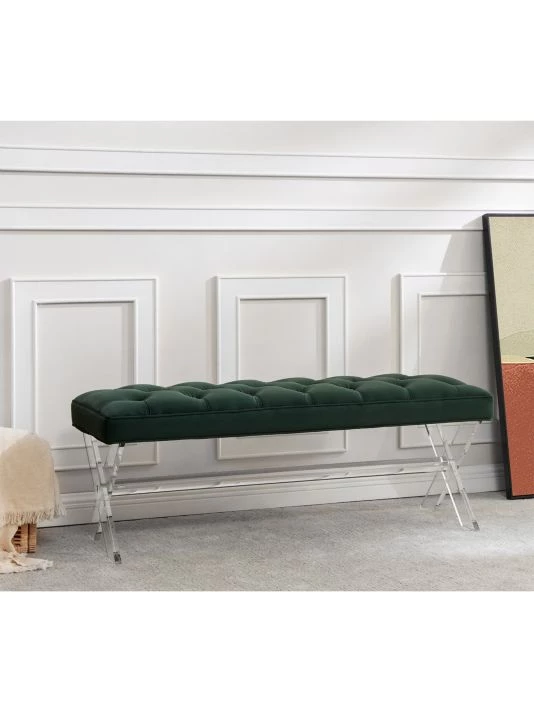 Safavieh Tourmaline Tufted Velvet Acrylic Bench 8 Safavieh Tourmaline Tufted Velvet Acrylic Bench - Image 6