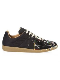 Maison Margiela Replica Painter Leather Sneakers For Men Black Paint